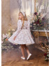 Beaded Ivory Lace Tulle Floral Short Flower Girl Dress